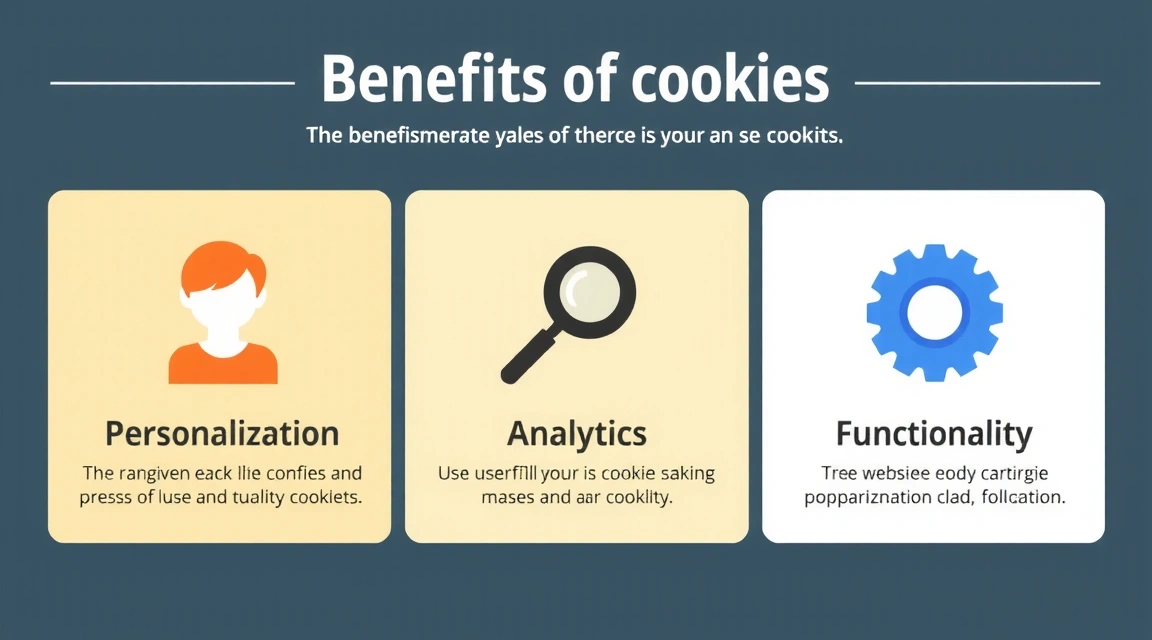 Grafické znázornění výhod cookies: personalizace, analýza, funkčnost