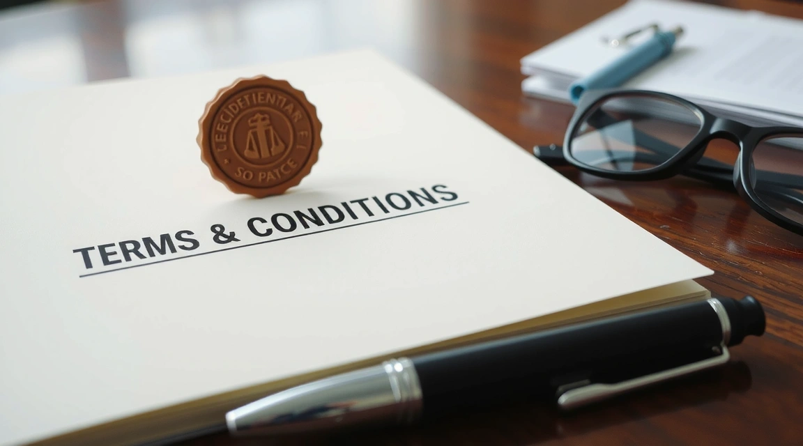 Dokument prawny z pieczęcią, symbolizujący warunki i zasady.
