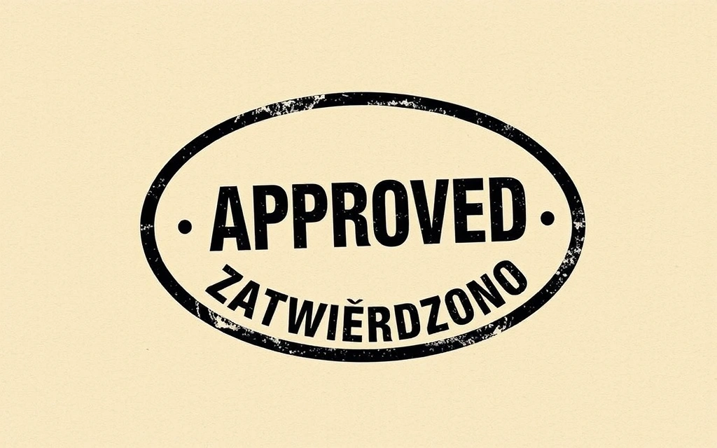 Pieczęć z napisem 'Zatwierdzono'